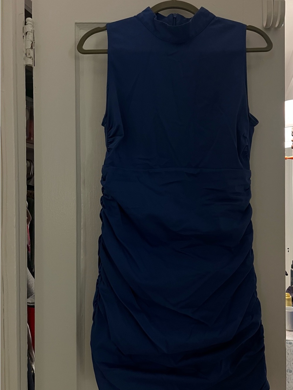 Zara Sleeveless Blue Ruched Sheath Dress
